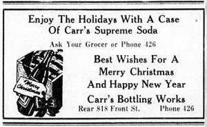 Carr's Bottling Works ad, 1950