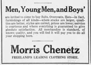 Chenetz Men's Store, 1924 ad