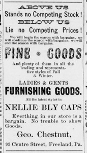 Chestnut Clothing Store ad, 1890