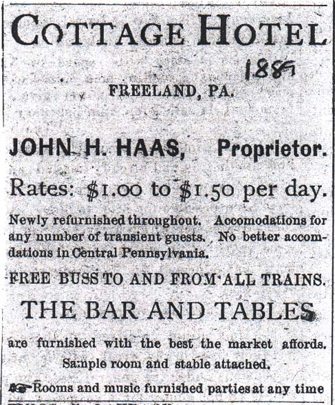 Cottage Hotel, 1889 ad