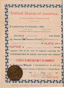 Daniel Boyle naturalization certificate