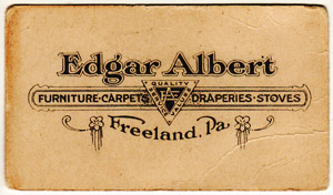 Edgar Albert business card, post-1908