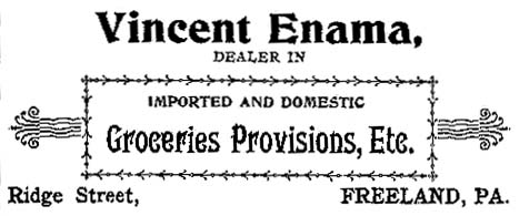 Vincent Enama grocery ad, 1895