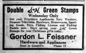 Gordon Feissner's hardware store ad, 1956