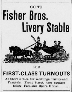 Fisher Bros. Livery Stable, 1890 ad