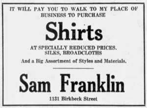 Franklin Shirts ad, 1924