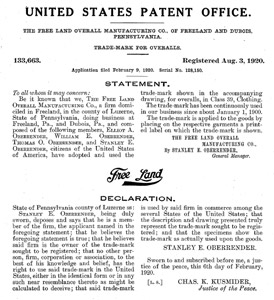 Free-Land Overall trademark patent