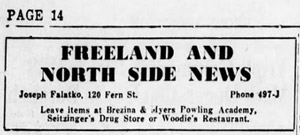 Freeland North Side news header, 1952