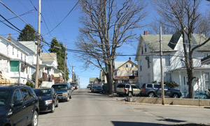 Ridge Street
                at Front Street, looking north