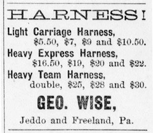 George Wise, harnesses, 1897 ad