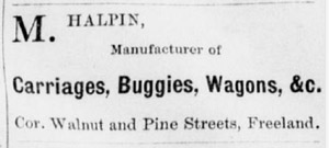 M. Halpin, manufacturer of carriages, buggies, wagons, etc., 1890 ad