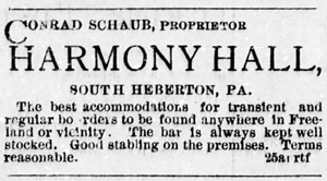 Harmony Hall ad, 1884