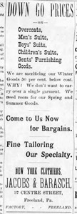 Jacobs & Barasch, clothiers, 1894 ad