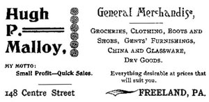 Hugh P. Malloy's general store, 1895 ad