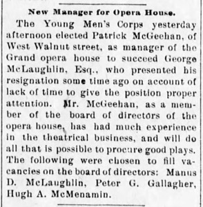 New manager at the Grand Opera House, 1899