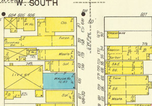 O'Donnell new livery building, 1912 Sanborn map detail