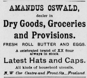 Amandus Oswald's Dry Goods and Groceries, 1901 ad