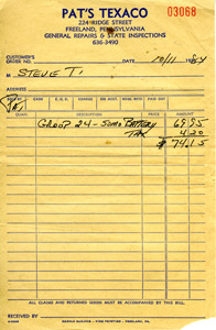 Pat's Texaco receipt, 1984