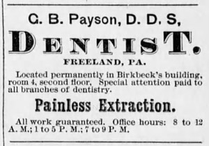 Dr. C. B Payson, DDS, 1892 ad