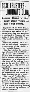 Girls’ Loyalty Club closed, 1935
