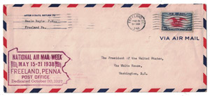 Freeland 1938 airmail cover sent to President Roosevelt