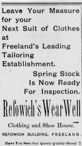 Refowich Wear Well ad, 1901