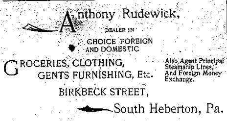 Anthony Rudewick ad, 1895