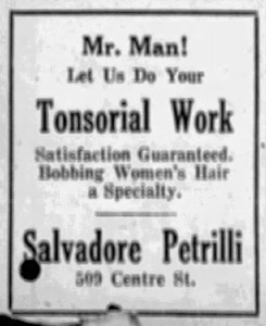 Sal Petrilli Barbershop ad, 1924