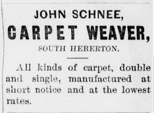 John Schnee, carpet weaver, South Heberton, 1890 ad