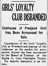 Girls’ Loyalty Club closed, 1935
