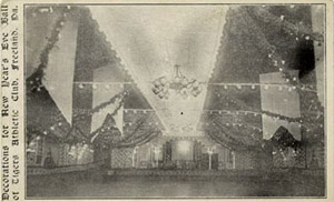 Tigers Club Ball decorations at Timony Hall, 1915