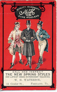 Waterbor men's clothing and tailoring ad, ca. 1909