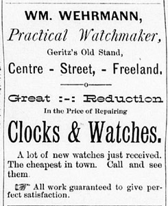 William Wehrmann, watchmaker, 1890 ad