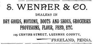 Samuel Wenner's general store, 1895 ad