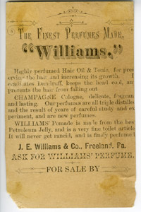 J. E. Williams perfume, ad card