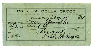 Dr. Joseph M. Della Croce receipt, 1931