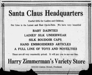 Zimmerman's Variety Store ad, 1924