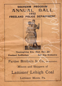 Freeland Police Dept. 1932 Annual Ball program booklet