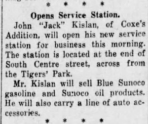 Jack Kislan opens Sunoco station on Hazle Street, 1938