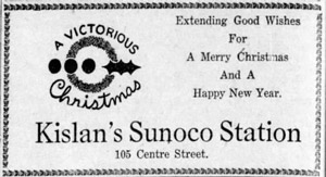 Jack Kislan Sunoco station ad, Christmas Eve, 1943 
