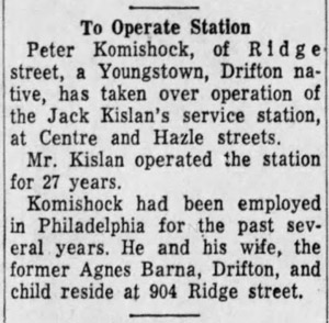 Pete Komishock takes over Sunoco station from Jack Kislan, 1961