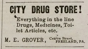Grover City Drug Store ad, 1894