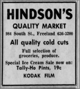 Hindson's Quality Market ad, 1965