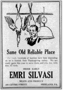 Silvasi Meats ad, 1925