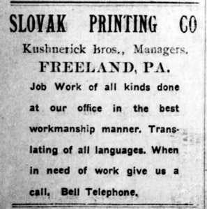 Slovak Printing Co. ad, 1906