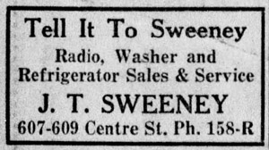 Sweeney Appliances ad, 1941