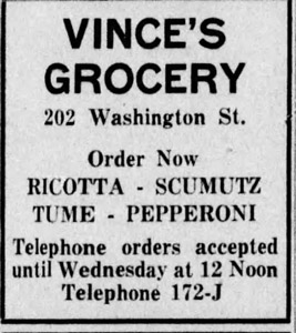Vince's Grocery ad, 1952