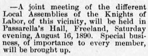 Knights of Labor meeting announcement, 1890