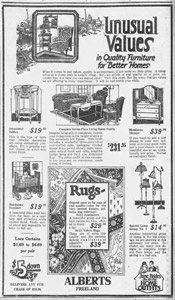Alberts Furniture ad, 1925