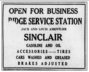 Amentlers' Ridge Service Station, 1937 ad